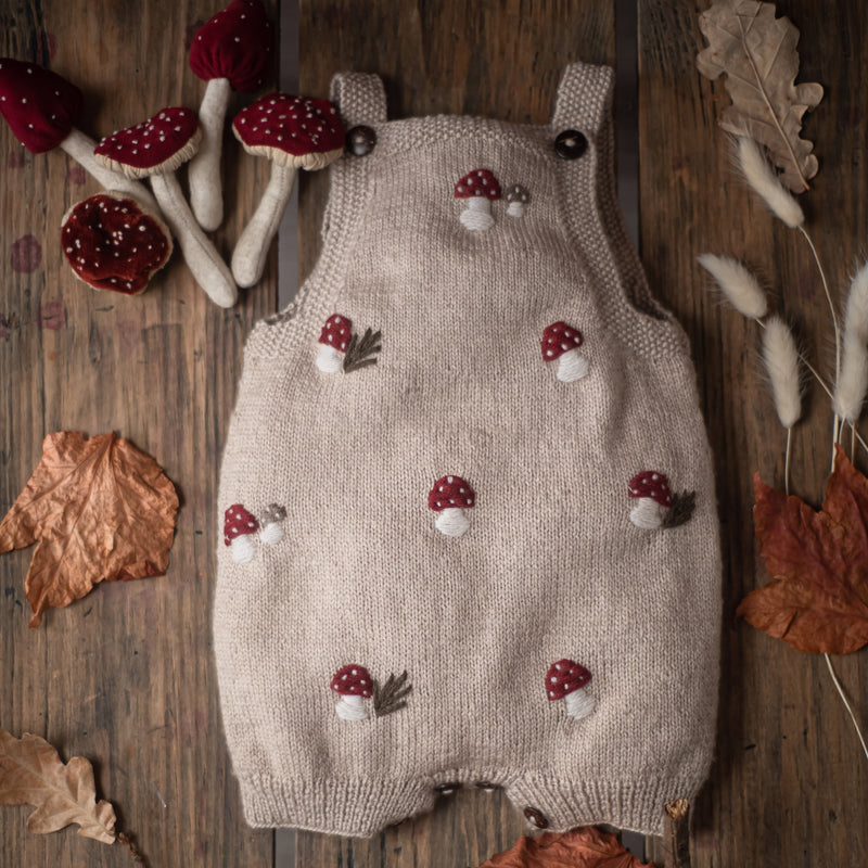 Baby Merino Wool Mushroom Romper - Oats