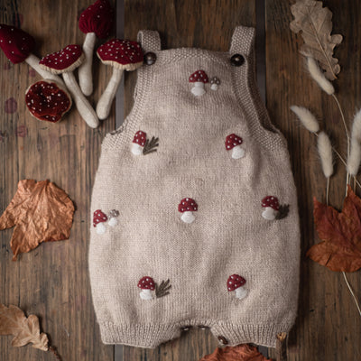 Baby Merino Wool Mushroom Romper - Oats