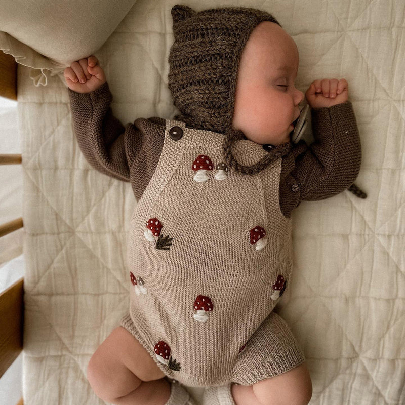 Baby Merino Wool Mushroom Romper - Oats