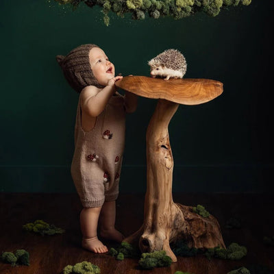 Baby Merino Wool Mushroom Romper - Oats