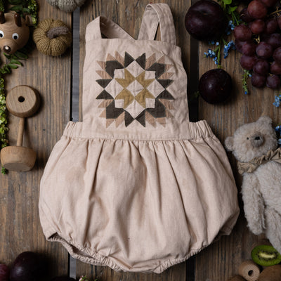 Baby Cotton Patchwork Romper - Oats