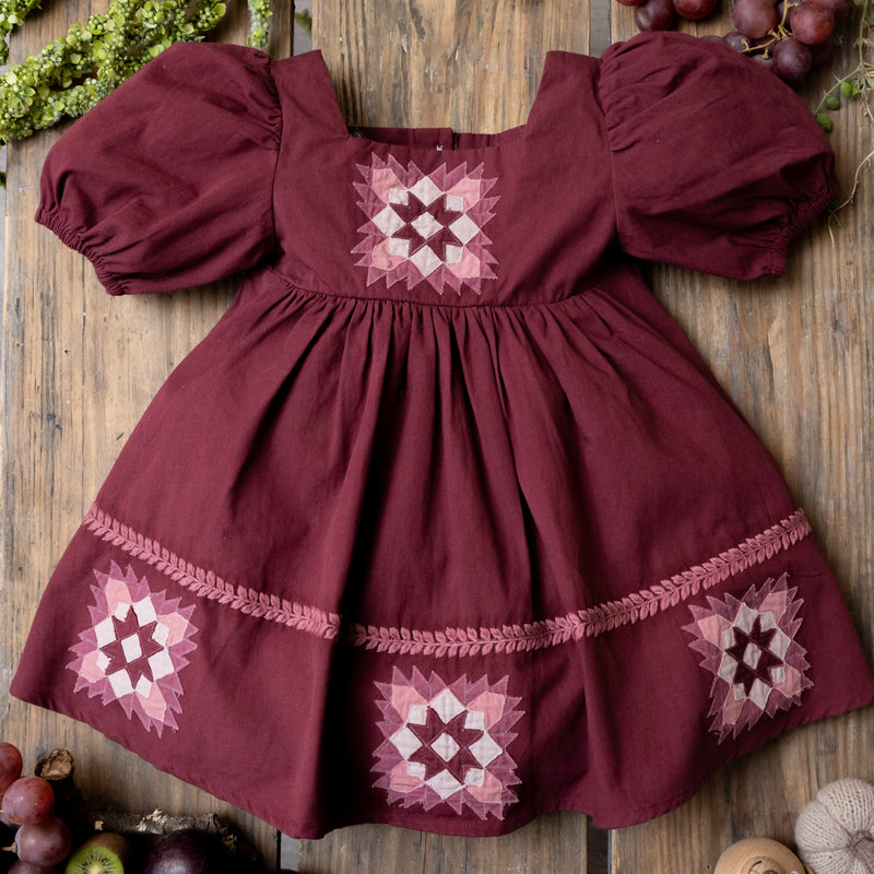 Cotton Patchwork Dress - Grape