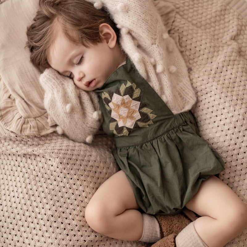 Baby Cotton Patchwork Romper - Moss