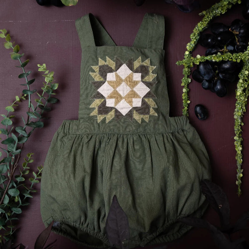 Baby Cotton Patchwork Romper - Moss