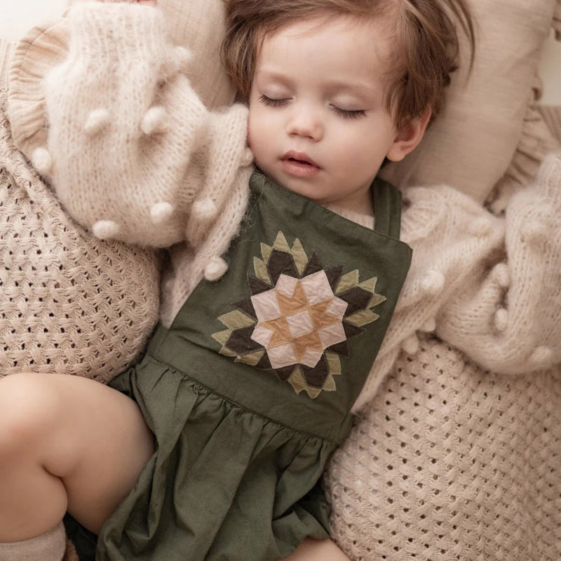 Baby Cotton Patchwork Romper - Moss