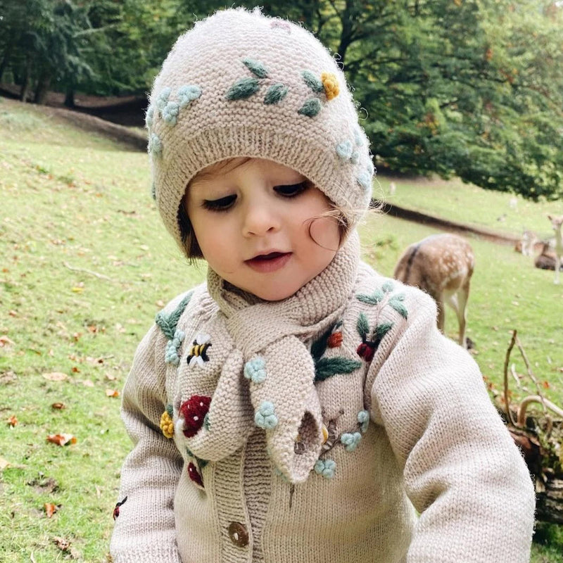 Baby Merino Wool Woodland Bonnet - Oats