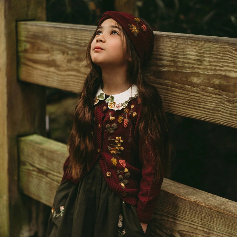 Merino Wool Blackberries Cardigan - Grape