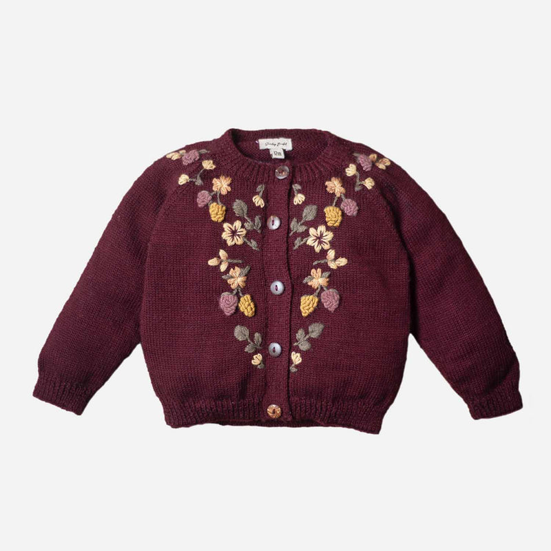 Merino Wool Blackberries Cardigan - Grape