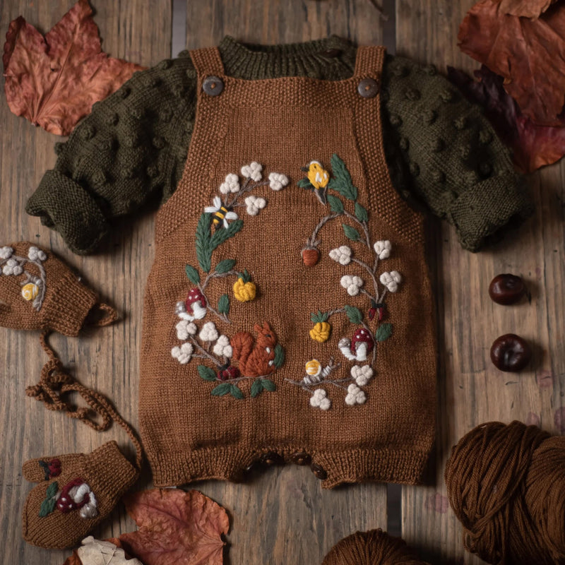 Baby Merino Wool Woodland Romper - Caramel