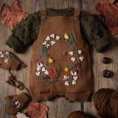 Baby Merino Wool Woodland Romper - Caramel