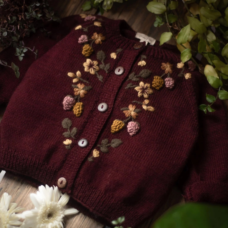 Merino Wool Blackberries Cardigan - Grape