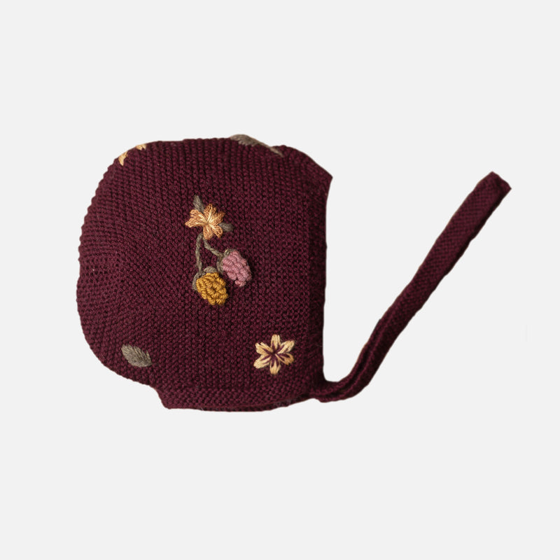 Baby Merino Wool Blackberries Bonnet - Grape