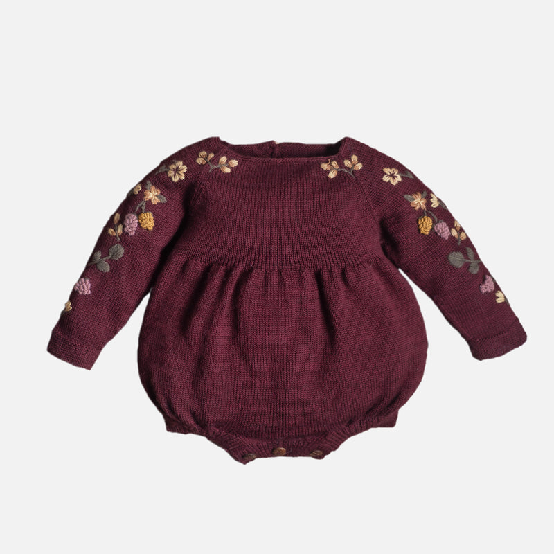 Baby Merino Wool Blackberries Romper - Grape