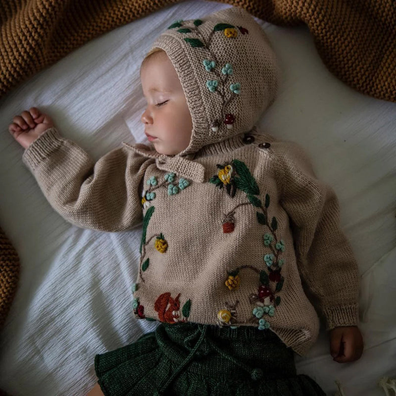 Baby Merino Wool Woodland Bonnet - Oats
