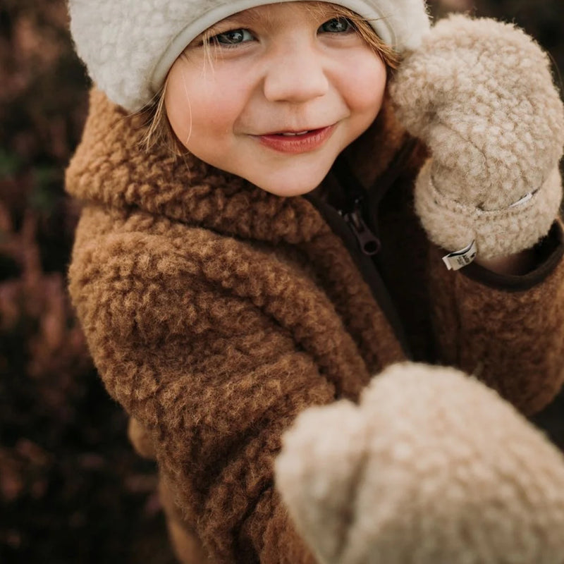 Kids Wool Teddy Fleece Freeze Mittens - Oatmeal