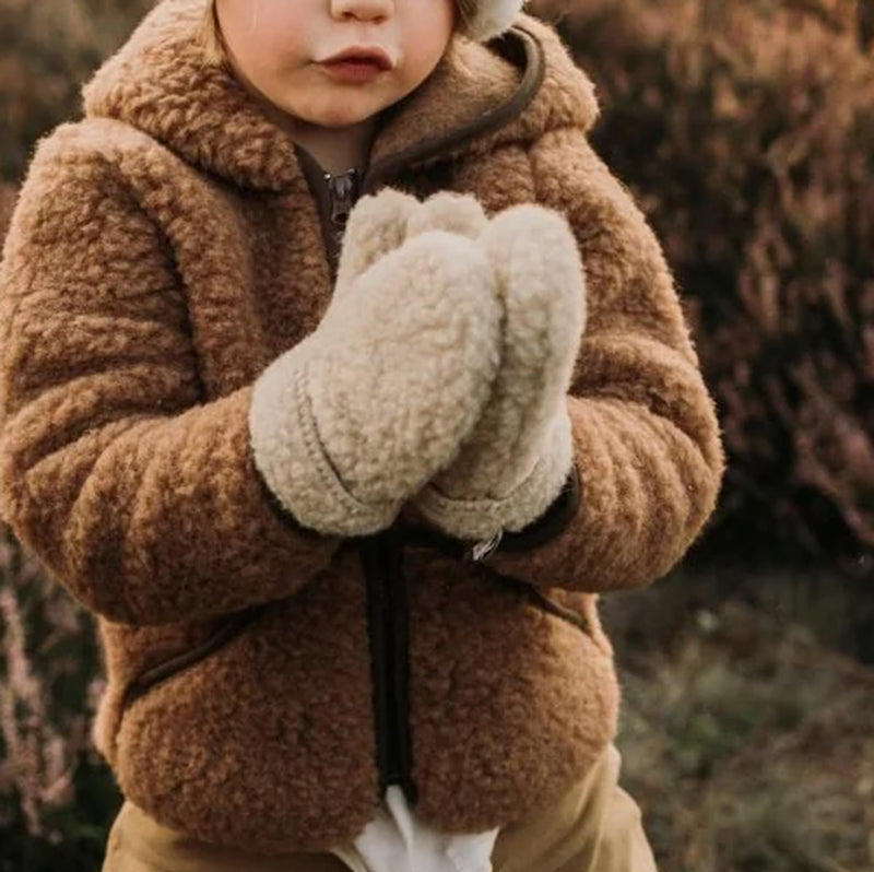 Kids Wool Teddy Fleece Freeze Mittens - Oatmeal