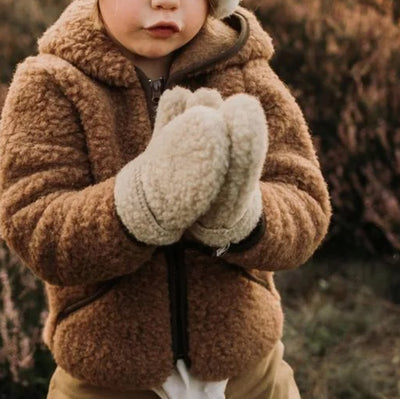 Kids Wool Teddy Fleece Freeze Mittens - Oatmeal