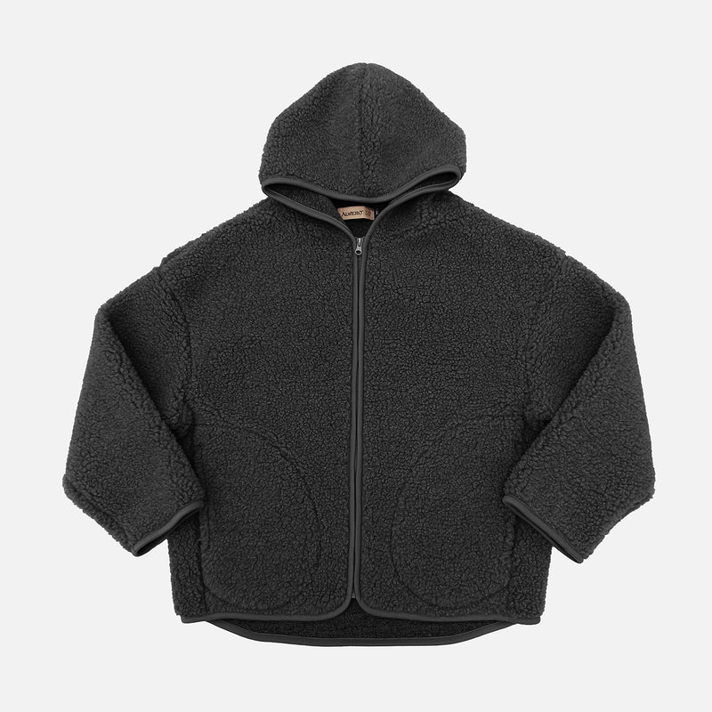 Women's Wool Teddy Fleece Oversize Kufa Jacket - Black