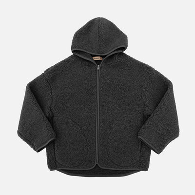 Women's Wool Teddy Fleece Oversize Kufa Jacket - Black