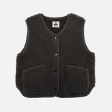 Women's Wool Teddy Fleece Cropped Vest - Black
