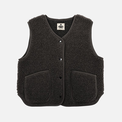 Women's Wool Teddy Fleece Cropped Vest - Black