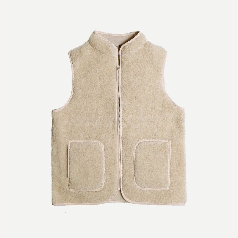 Women's Wool Teddy Fleece Zip Vest - Oatmeal