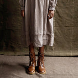 Womens Wool Lined Lace-up Boots w/Zipper - Cognac