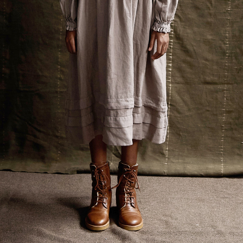 Womens Wool Lined Lace-up Boots w/Zipper - Cognac