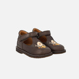 Toddler T-Bar Shoes With Flower Embroidery - Dark Brown