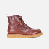 Women's Wool Lined Boots With Laces- Cognac
