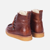 Women's Wool Lined Boots With Laces- Cognac