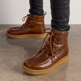 Women's Wool Lined Boots With Laces- Cognac