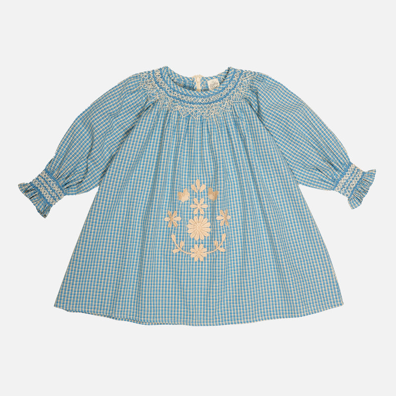 Cotton Cece Smock Dress - Tablecheck Marine