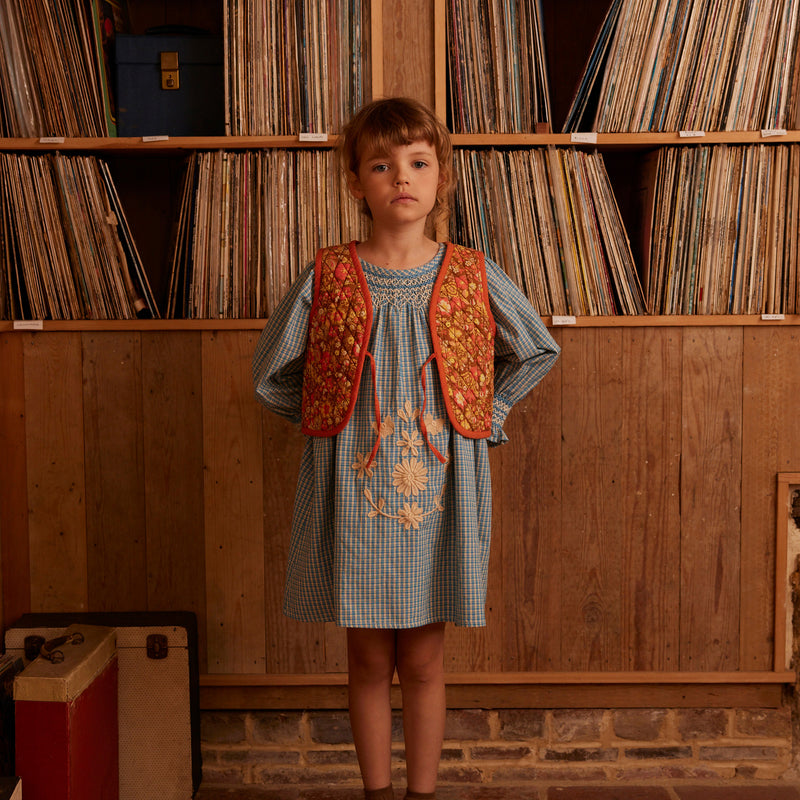 Cotton Cece Smock Dress - Tablecheck Marine