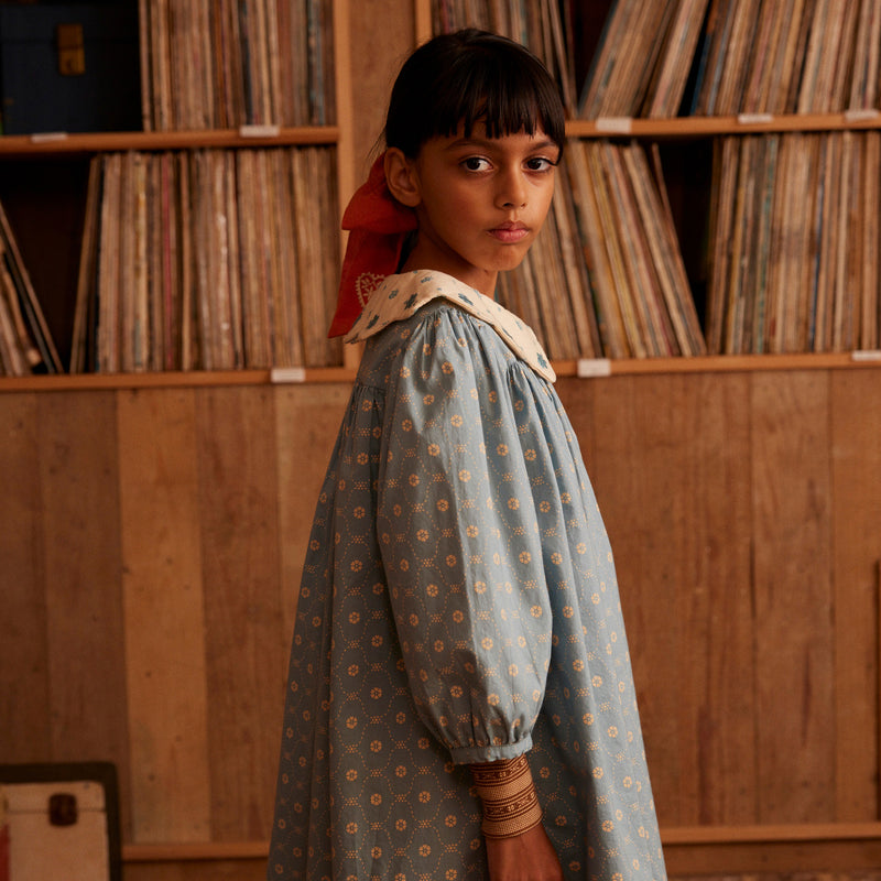 Cotton Esther Dress - Quilt Calico Blue Pebble