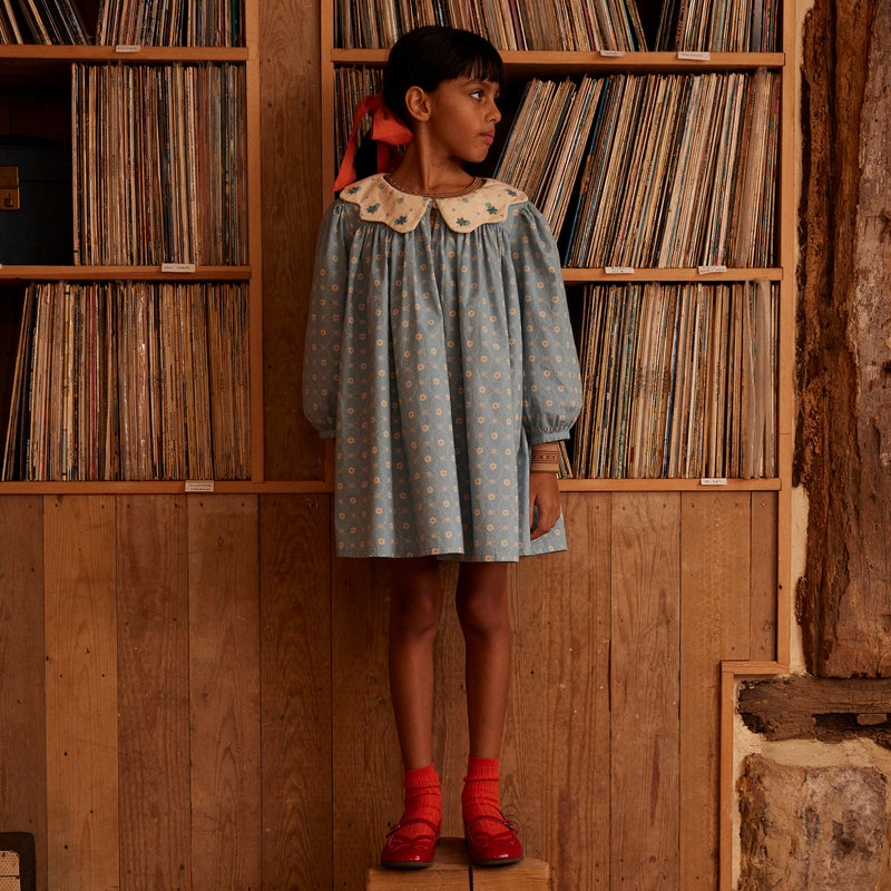 Cotton Esther Dress - Quilt Calico Blue Pebble