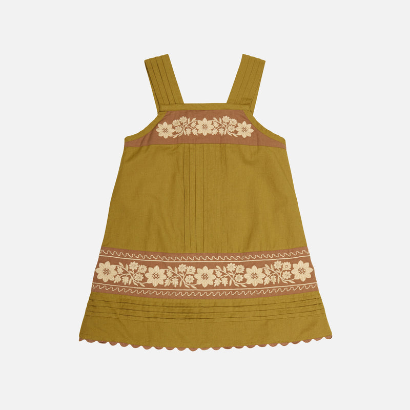 Cotton Vittoria Apron Shift Dress - Dried Moss