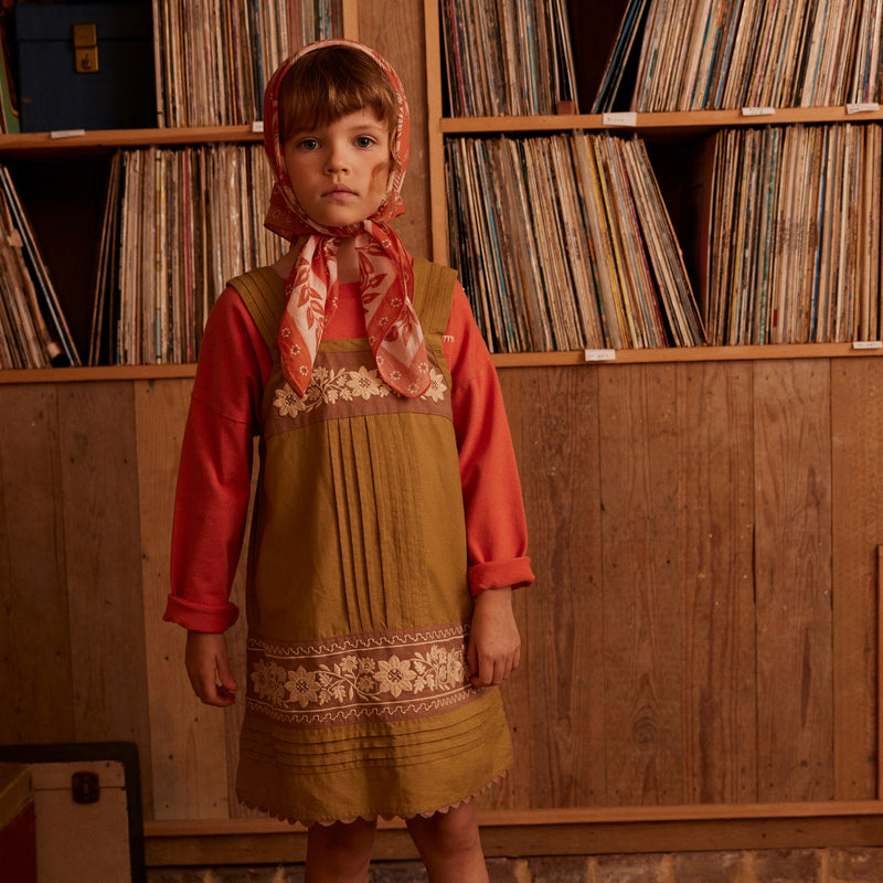 Cotton Vittoria Apron Shift Dress - Dried Moss