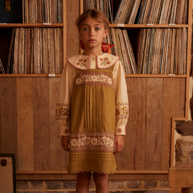 Cotton Vittoria Apron Shift Dress - Dried Moss