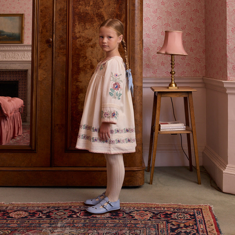 Kids Cotton LS Stevie Dress - Milk-Cream