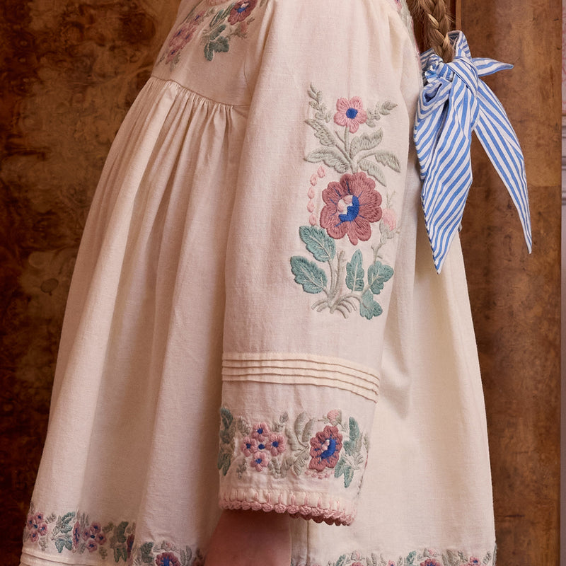 Kids Cotton LS Stevie Dress - Milk-Cream