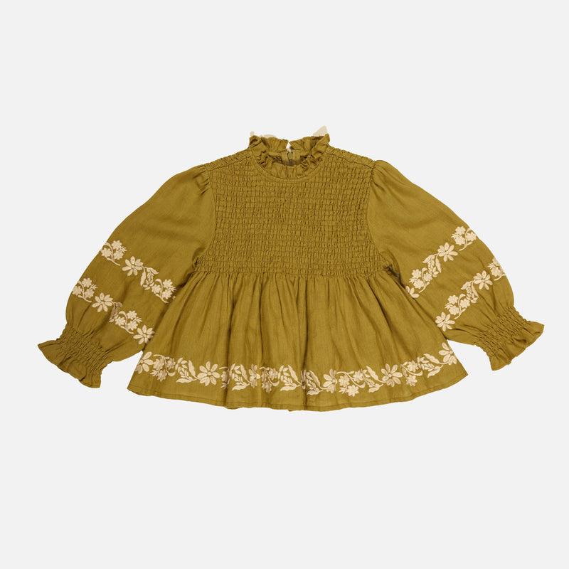 Linen Mia Top - Dried Moss