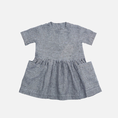 Baby & Kids Pima Cotton Pocket Dress - White/Grey Striped