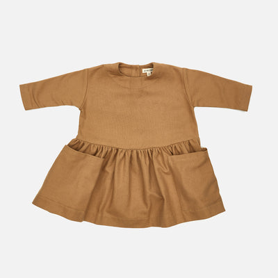Baby & Kids Brushed Cotton LS Pocket Dress - Caramel