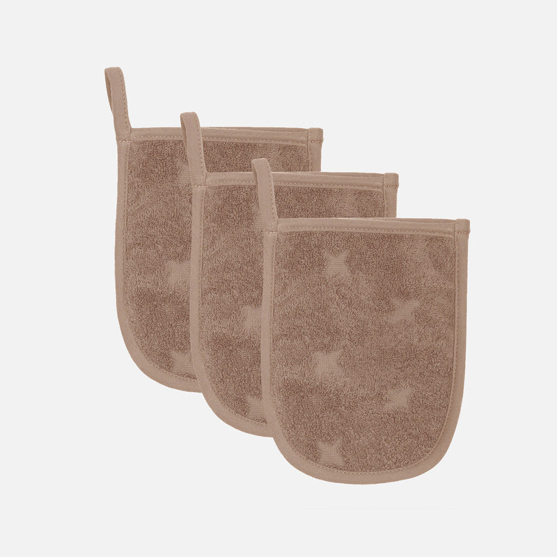 Cotton Bath Gloves - Walnut - Set of 3
