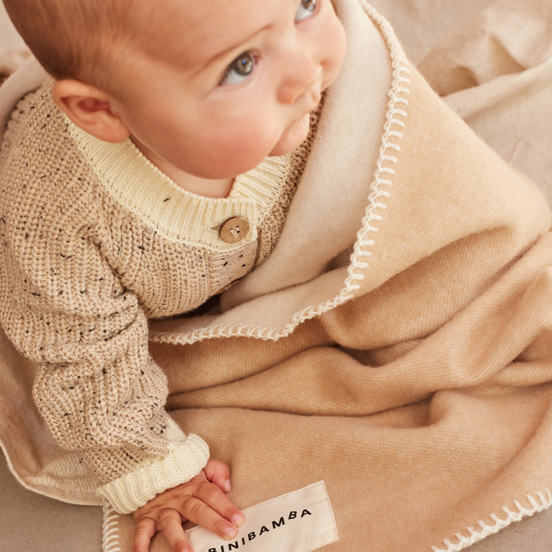 Merino Wool Two Tone Blanket - Beige