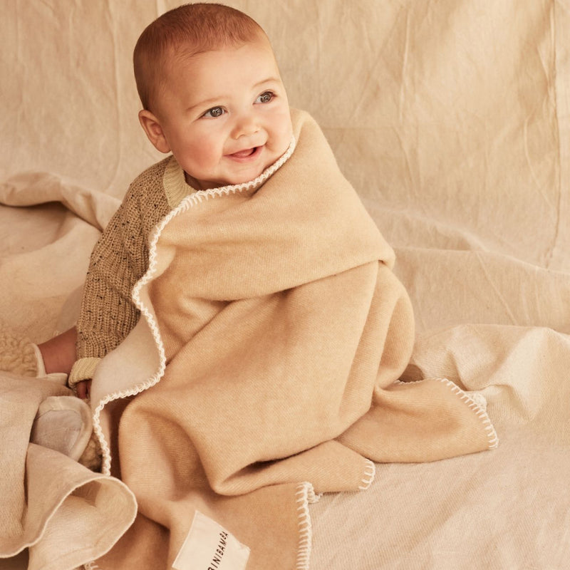 Merino Wool Two Tone Blanket - Beige
