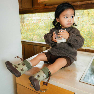 Toddler Natural Rubber Wool Lined Barefoot Boots - Hedgehog