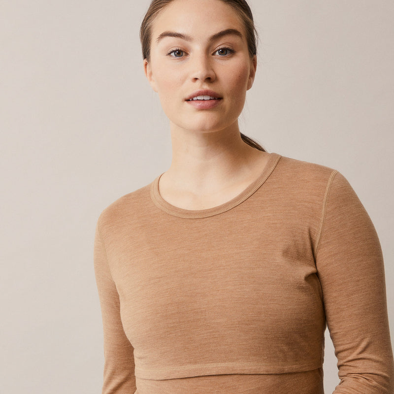 Merino Wool Maternity Top - Brown Melange