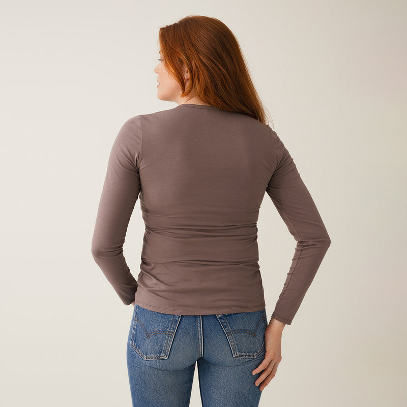 Cotton Maternity Classic LS Top - Dark Taupe